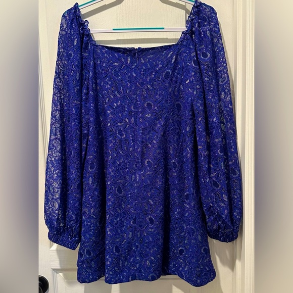 Revolve | Endless Rose Balloon Sleeve Embroidered Lace Blue Violet/Silver Mini - Picture 10 of 11